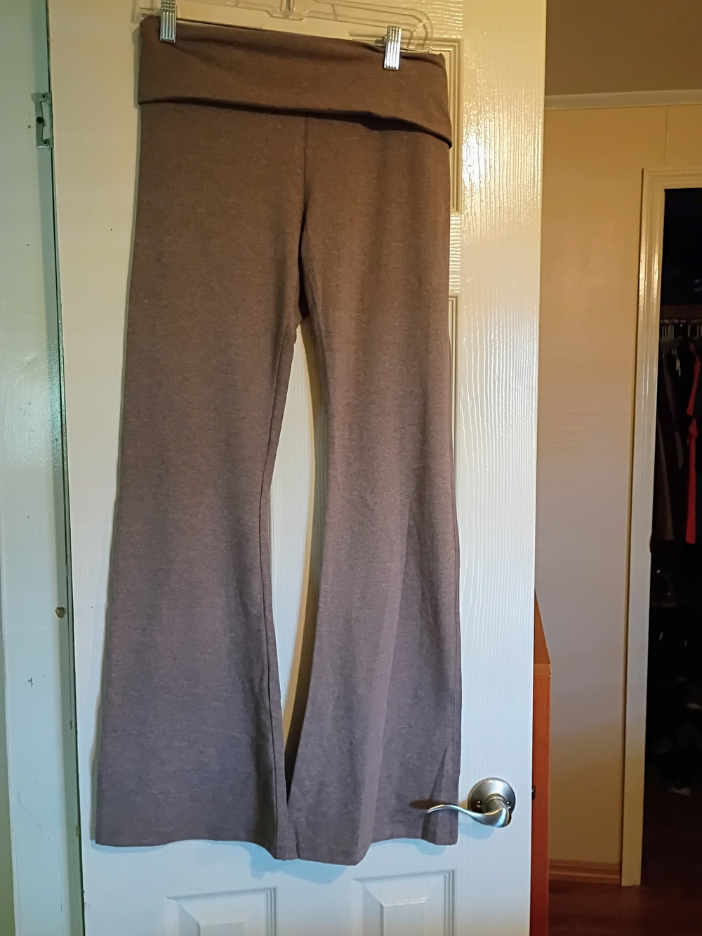 VS Pink Women's Fold-Over Waist Wide-Leg Pants in Taupe